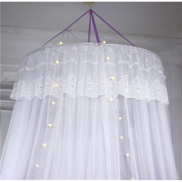 Princess Bed Canopy with Lights Round Dome Bed Curtains Mosquito Net - Picture 4 of 8